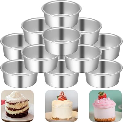 4 Inch Round Cake Pans, 12 Pack Aluminum Cheesecake Baking Mold Non Stick Leakproof Mini Cakes Tins for Dessert Pizzas Quiches Home Kitchen Birthday Party DIY Baking Supplies