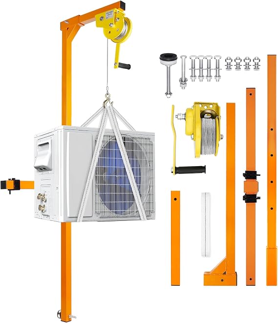 Air Conditioner Lifting Cranes 60 FT, Air Conditioner Lifting Tool, 1200 LBS Load Capacity, Crane Bracket for Installation of Outdoor Air Conditioner, Manual Winches, Orange
