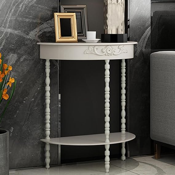 2-Tier Slim Entryway Table, Half Moon Console Tables for Entryway, Narrow Hallway Table with Open Shelf for Bedroom, Living Room Decor(White)