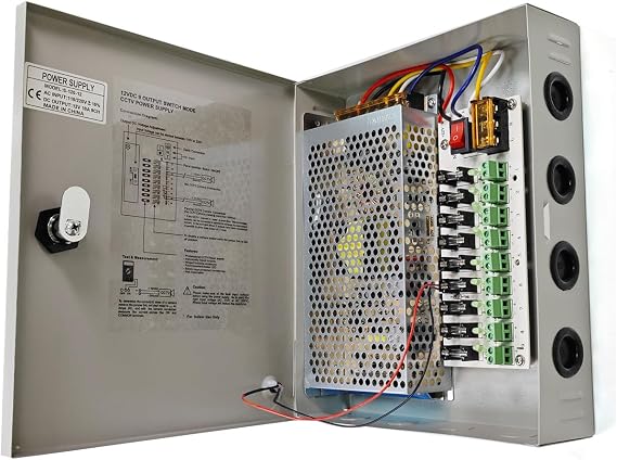 12V DC 9-Channel Distributed Power Supply Box 120W 10A Individual Fuse for CCTV Security Camera LED Strip Light and More