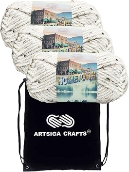 Lion Brand Hometown Aspen Tweed 135-302 (3-Skeins - Same Dye Lot) #6 S Bulky Acrylic Yarn for Crocheting and Knitting with Knitting Project Bag