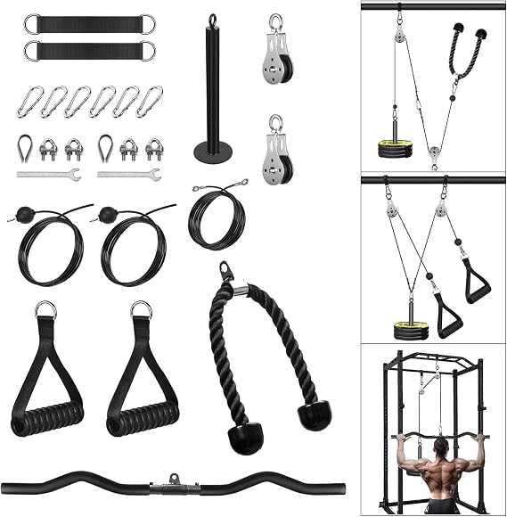 Cable Pulley System Home Gym, Cable Pulley System Fitness Home Cable Pulley Attachment Home Gym Equipment for LAT Pull Down, Arm Workout