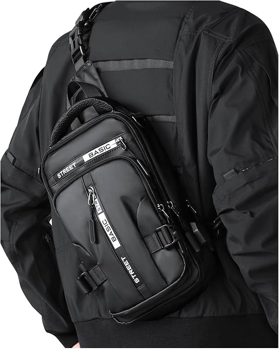 Large Black Sling Bag, Anti-Theft Motorcycle Backpack, One Strap Chest Bag