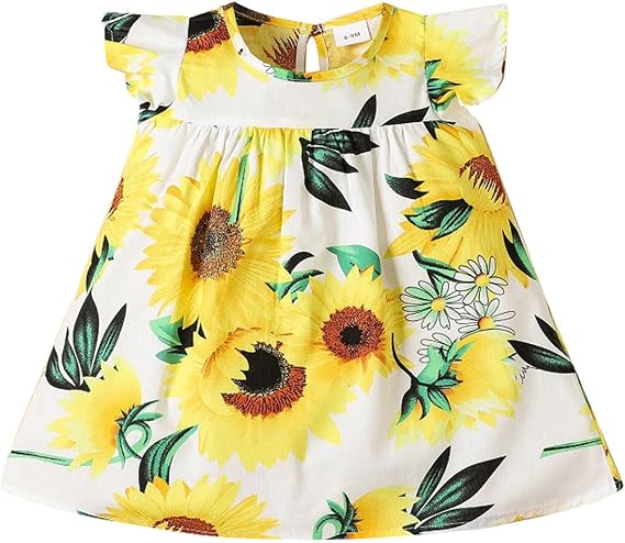Baby Girls Cartoon Dress Toddler Infant Kids Baby Girl Short Sleeve Skirt Girls Dress Sunflower Girl Clothes Age