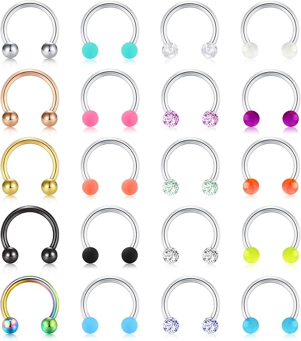 Mayhoop 16G Stainless Steel Horseshoe Nose Septum Rings Piercing Jewelry Cartilage Helix Tragus Earring Hoop Lip Horseshoe Piercing Retainer for Women Men 8mm 10mm