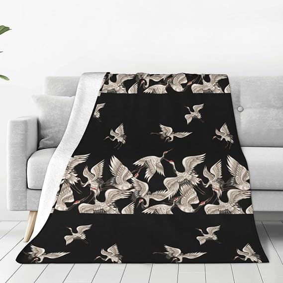 Japanese White Cranes for Super Soft Flannel Fleece Throw Blanket, Plush Lightweight for Bed Couch, Multiple Sizes