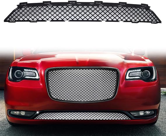 B Style Front Lower Grille For 2015-2023 Chrysler 300 300C 300S | Brand of Hyper Glory, Unpainted Black, Replacement Front Bumper Hood Grill Assembly, 1PC