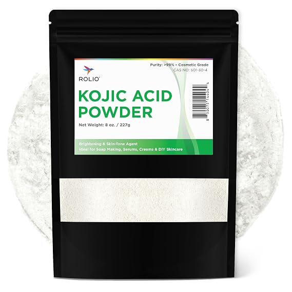 Rolio Pure Kojic Acid Powder, 8 Oz (227g) - Natural Organic Versatile Skincare Product for Soap Making, Creams, Lotions, Serums and More - DIY and Professional Cosmetic Grade Kojic Acid Powder
