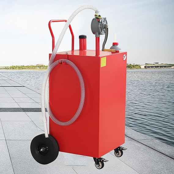 Fuel Caddy 50 Gallon, Portable Gas & Diesel Storage Tank on 4 Wheels with Manual Transfer Pump, Gasoline Diesel Fuel Container for Cars, Boats, Lawn Mowers and ATVs Red