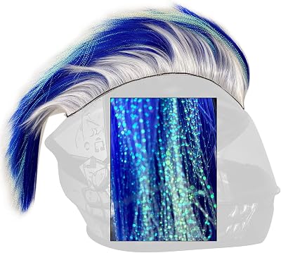Helmet Mohawk Hawk Cosplay Wig Helmet Accessory for Motorcycle Bicycle Ski Helmets Real Hair Decorations Helmet not Included Blue