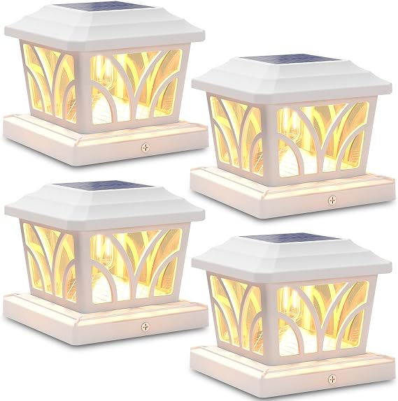 SIEDiNLAR Outdoor Solar Post Cap Lights, Aluminum Glass 2 Modes 20LM with Edison LED Bulbs for 4x4 5x5 6x6 Vinyl Wooden Posts Fence Deck Patio Decor, Warm White/Cool White Lighting 4 Pack (White)