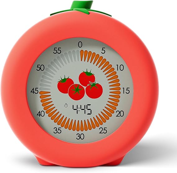 Kids Visual Timer with Protective Case, Tomato Theme, Pomodoro 299 Minute Timer for Classroom Office Kitchen Kids Management Tools