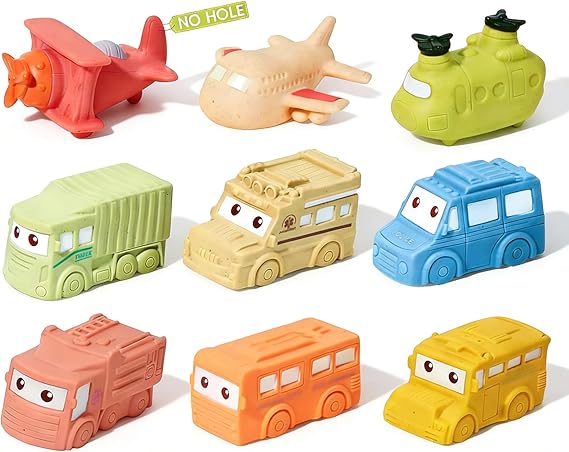 Baby Bath Toys 9 Pack Cars Floating Bath Toys Mold Free, for Infants 6-12 & Kids Ages 1-3, No Hole Bathtub Toys for Toddlers 1-3 Water Pool Toy for Baby Toddler