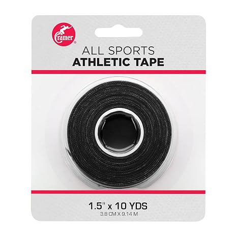 Cramer Team Color Athletic Tape, 1.5" x 10 Yards Black, Easy Tear Sports Tape for Ankle, Wrist & Knee, Latex-Free Adhesive, Strong Support, Athletic Training Tape Roll
