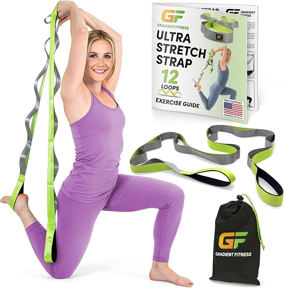 Gradient Fitness Stretching Strap for Physical Therapy, 12 Multi-Loop Stretch Strap 1.5" W x 8' L, Neoprene Handles, Physical Therapy Equipment, Yoga Straps for Stretching, Leg Stretcher.