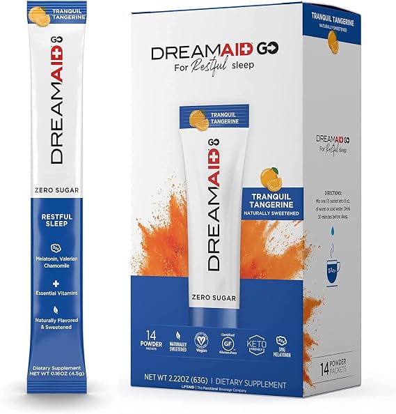 DREAMAID Sleep Aid Drink Mix with Melatonin (14 Servings) | Zero sugar sleep aid drink mix with Melatonin & Chamomile. Fall asleep faster and stay asleep longer. Keto-friendly.