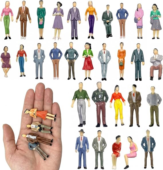 30Pcs Mini People Figures, 1:30 Miniature People Figures with Different Models, Colorful Plastic Little People, Mini Figures Decor for Architectural Models, Miniature Scenes and Dollhouse