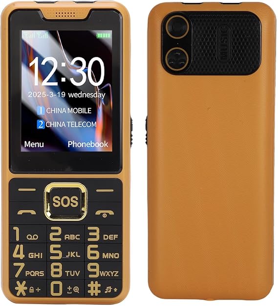Senior Mobile Phone with Flashlight, 4G Ultra Slim Unlcoked Phone with 2.6 Inch HD Color Display, Double SIM, SOS Big Buttons, Loud Speaker (Gold)