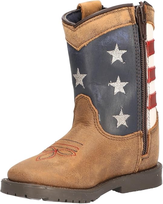Smoky Mountain Boots Kids Stars and Stripes Square Toe Western Boot | Western cowboy boot with leather upper, square toe, fabric lining, foam insole, rubber sole, block heel and pull-on design