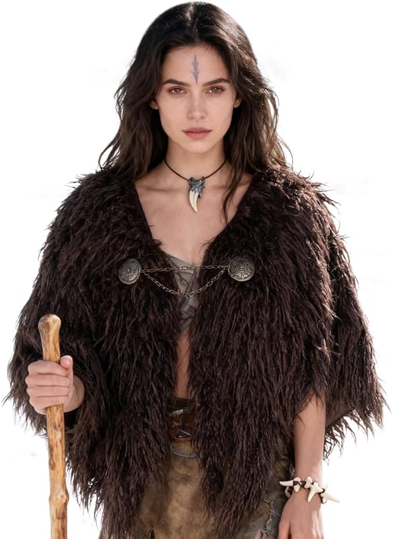 L'VOW Viking Fur Cloak Medieval Fur Shawl Cape Shoulder Wrap Mantle