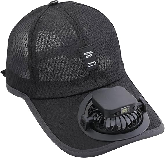 Adults Mesh Baseball Cap Fishing Beach Hats with Solar Fan, Summer UV Protection Sun Hat, Solar Powered/USB Charging Sunhat