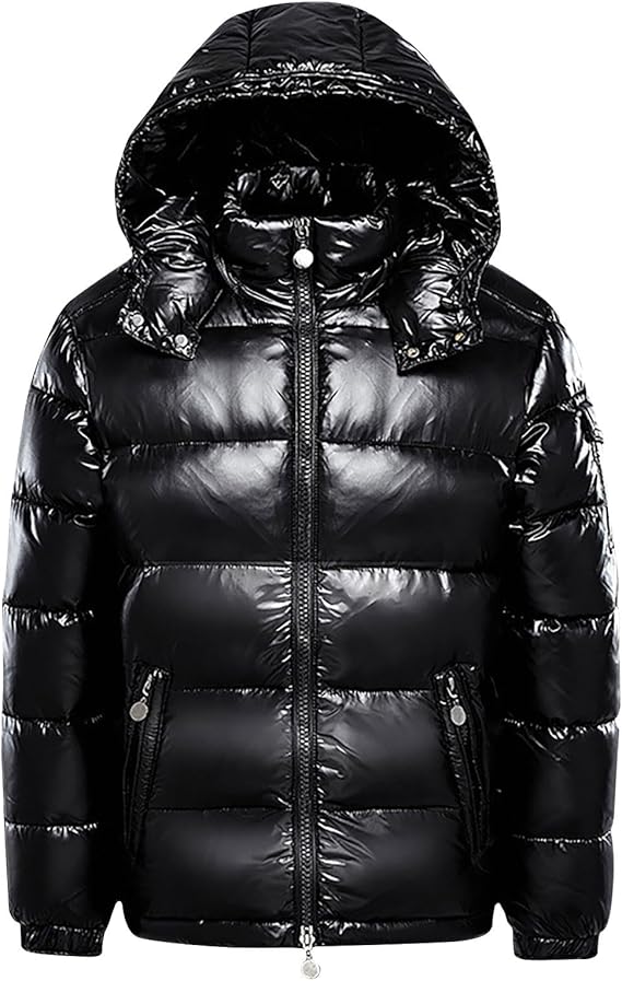 Puffer Jacket Men Casual Padded Jacket for Men UK Deals of The Day Warm Hooded Bubble Shiny Hooded Reflective Down Jacket Cotton Jacket Coat Thicken Hoody Outerwear Size 10-18