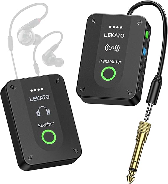 LEKATO MS-02 Wireless In-Ear Monitoring System Professional Wireless 2.4G IEM System with Transmitter & Receiver in Mono and Stereo Mode One to More Suitable for Tape Samples and Live Performance