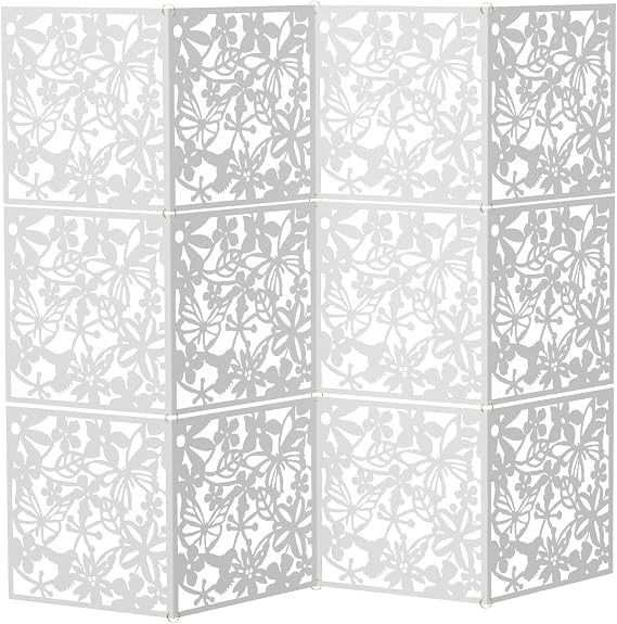 Room Divider 12pc Square 40x40cm Hanging Folding Screen with Circular Rings White PP Hollow Carved Panels Durable Foldable DIY Design for Partition Wall Decor & Lighting Effects