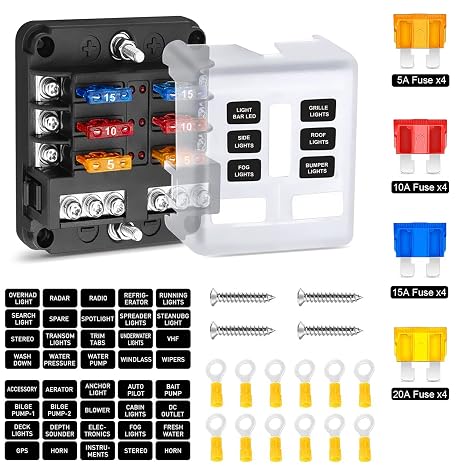 PSEQT Mini 6-Way Blade Fuse Block Box with Negative Bus ATC/ATO & Warning Indicator Waterproof Marine Automotive Standard Circuit Holder Panel for Boat Yacht Auto RV Car Trailer Truck