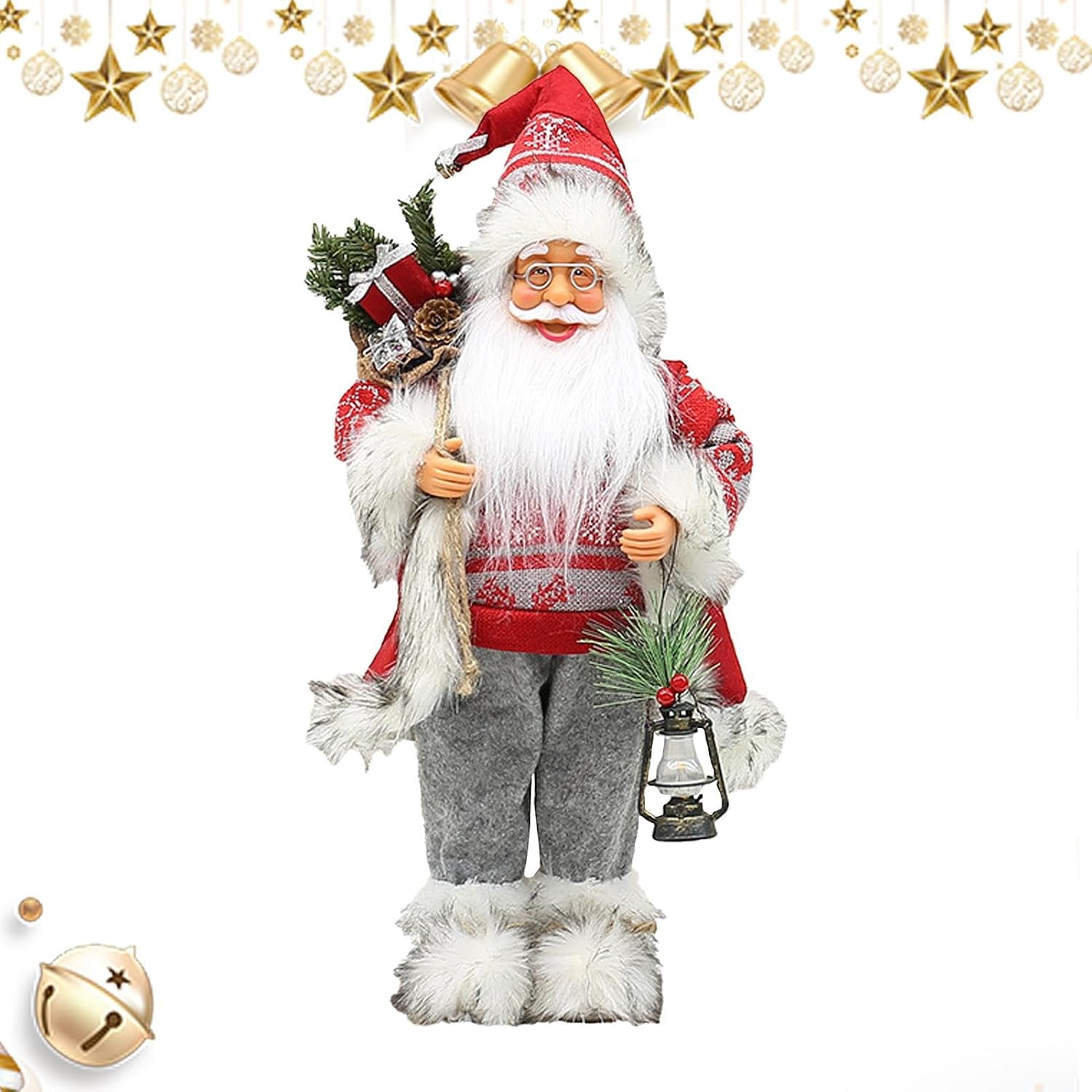Tabletop Santa Claus with Lantern, Tabletop Santa Claus Statue, 18 Inch Santa Claus Carry Lantern Christmas Figurine, Seasonal Decor Desk Centerpiece for Tea Table and Bookshelf