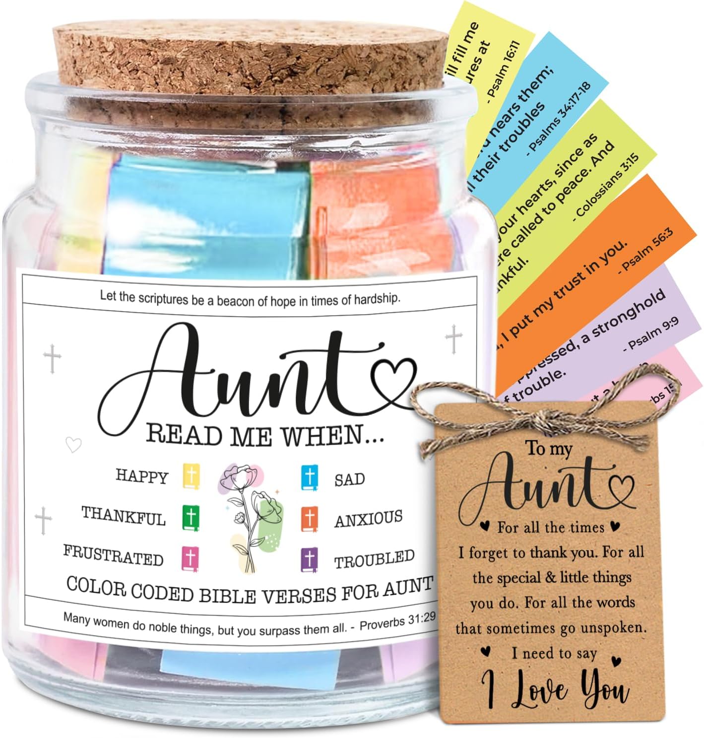 NewEleven Gifts For Aunt - Aunt Birthday Gifts From Niece, Newphew, Kids - Auntie Gift Ideas, Christian Gift For Aunt, Auntie - Decorative Glass Scripture Jar With 92 Bible Verse