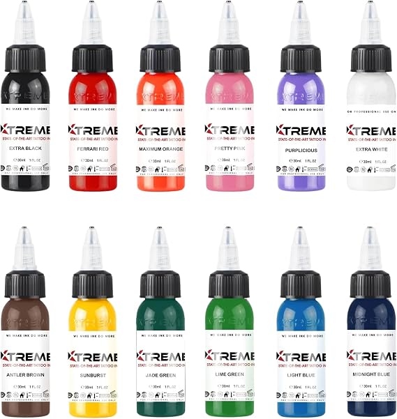 Xtreme Inks Primary Color Set, Comprehensive Color Set, Expertly Crafted Collection for Lifelike Tattoo Artistry, Perfect Blend of Hues, Expertly Formulated (Set of 12, 1/2 oz)
