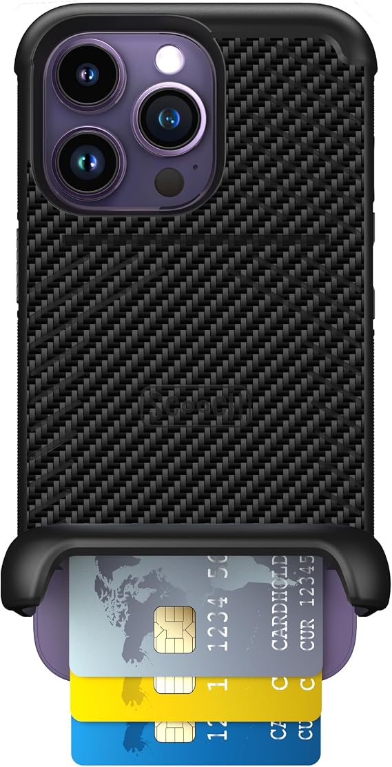 Scooch for iPhone 14 Pro Wallet Case Card Holder, Wingmate, Carbon Fiber