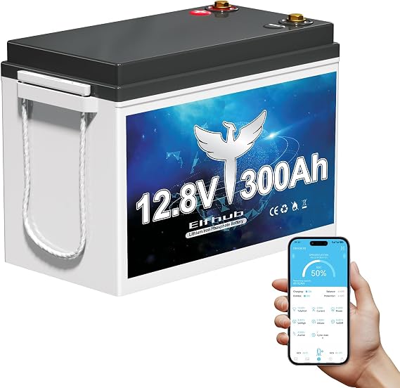 12V 300Ah LiFePO4 Lithium Battery with 3840Wh Energy, Built-in 200A BMS, Max 2560W Load Power, 10 Years Lifetime Up to 15000 Cycles, Perfect for RV Camping Solar Energy Storage Marine Trolling Motor