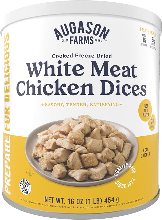 Augason Farms Freeze Dried Chicken Breast Chunks #10 Can, 16 oz