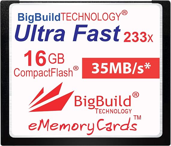 eMemoryCards 16GB Ultra Fast 35MB/s CompactFlash memory card compatible with Canon 10D/20D/30D/40D/50D/1D/1Ds/5D/5Ds/7D Mark I/II/III/IV, Nikon D, Olympus E, Sony Alpha, Leica S Cameras