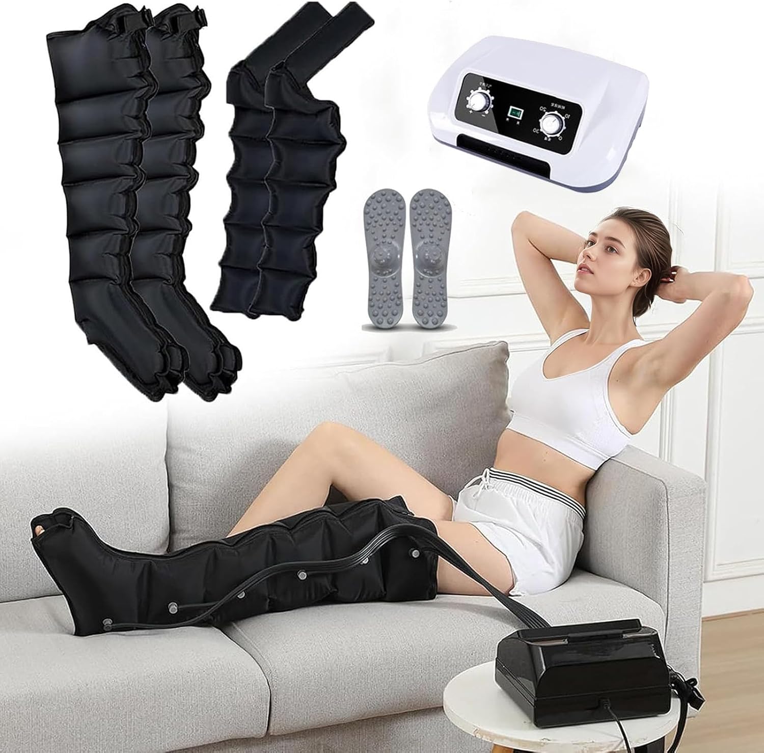 Full Body Waist Arm Leg Relax Instrument, 6 Cavity Pressotherapy Air Compression Leg Foot Massager for Circulation, Electric Leg Air Compression Boots Massager Pain Relax
