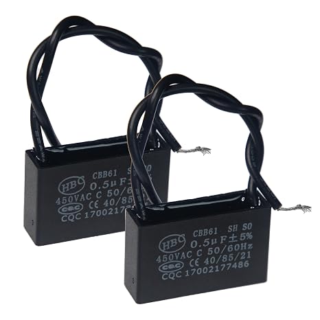 (Pack of 2) CBB61 450V AC 0.5UF 5% 50/60Hz Run Capacitor Metallized Polypropylene Film for Ceiling Fan Motor Start