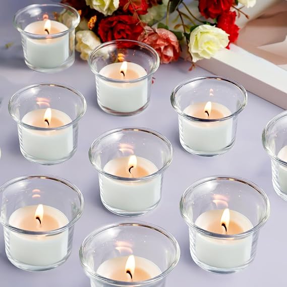24 Pack Tealight Candle Holder, Votive Candle Holders, Diameter 4cm | Glass Candles Holders, Clear Tea Light Holders Bulk for Wedding Birthday Party Dinner Home Decor