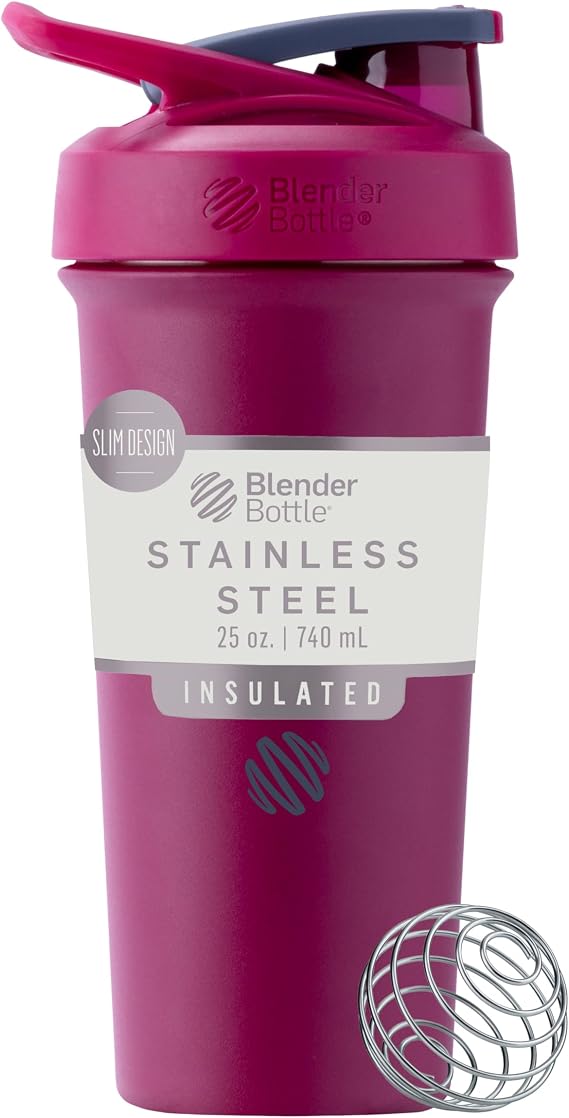 BlenderBottle Sport Sleek Stainless Steel Shaker Bottle 25 oz Raspberry