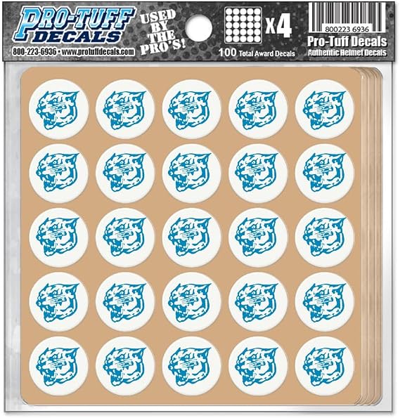 Cougar Award Decals Thick mil Vinyl 1-1/8" Diameter (100 Decals) Professional-Grade Football Hockey Baseball Softball Lacrosse (Columbia Blue on White)
