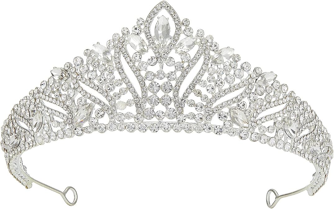 SWEETV Anastasia Tiaras and Crowns for Women, Wedding Tiara for Bride, Rhinestone Queen Crown, Silver Crystal Princess Headpieces for Prom Costume Party