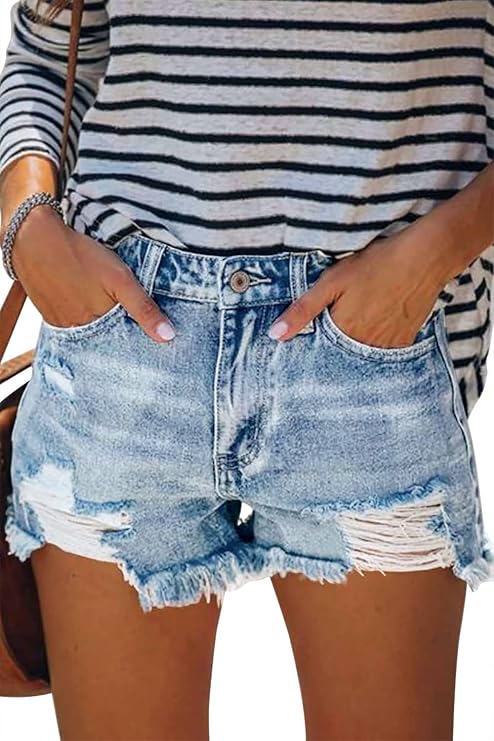 CHICZONE Womens Shorts Hot Denim Shorts for Women Casual Summer Mid Waisted Shorts Jean with Pockets