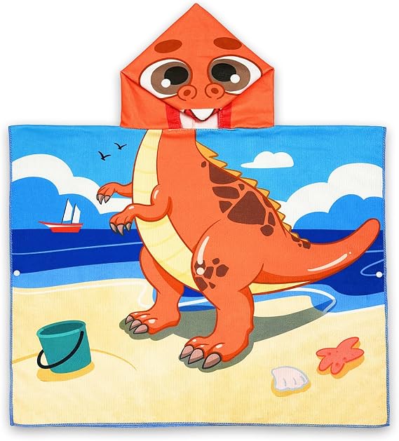 Dinosaur Hooded Towels for Kids, with Backpack, Kids Beach Towel 30"x 25" for 3-10 Years, Dinosaur Gifts for Boys Girls, Toddler Swim Cover Up & Bath Robe for Beach Pool, Soft Microfiber