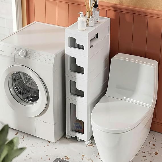 Bathroom Floor Storage Cabinet, 3-Drawer, 4-Tier, 20x40x59cm, Multipurpose, Minimalist, Waterproof, Easy to Clean