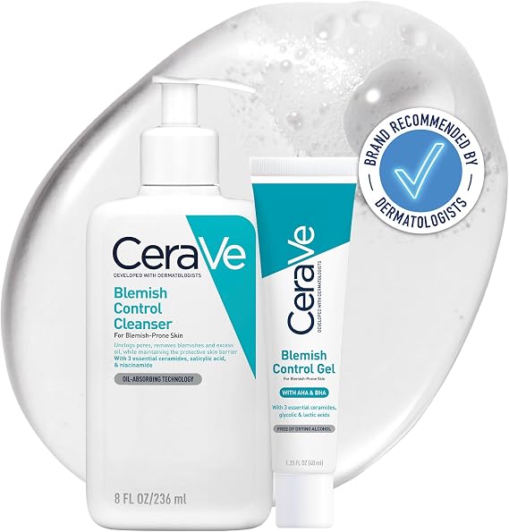 CeraVe Blemish Control 2-Step Night Routine for Blemish-Prone Skin: Cleanser 236 ml and Moisturising Gel 40 ml