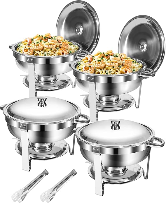 Chafing Dish Buffet Set,5L Food Grade Stainless Steel,4Packs,Silver