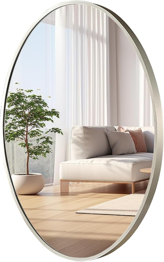 Oval Wall Mirror, 20"x38" Brushed Nickel Oval Vanity Mirror, Bathroom Mirror of Metal Frame, Home Decorative Wall Mounted Mirror for Bathroom, Living Room, Entryway, Vanity