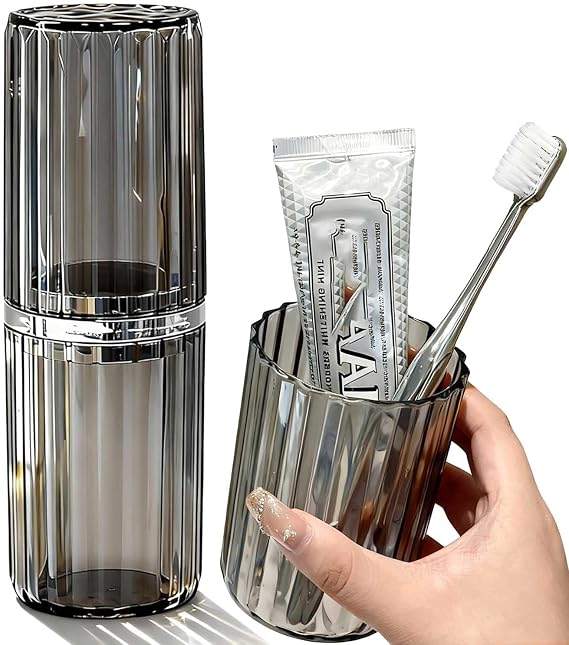 Toothbrush Travel Case Portable Travel Toothbrush Holder, Large Travel Toothbrush Cup for School, Camping, Business Trip, Bathroom, Cruise (Clear Grey)