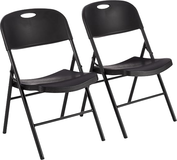 Amazon Basics Portable Folding Plastic Chair, Events Seating, Easy to Store, 350-Pound Capacity, Black, 2-Pack